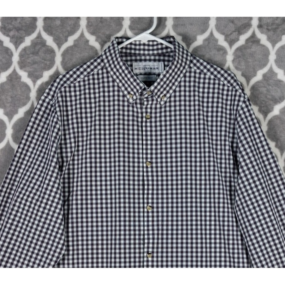 Mizzen+Main Leeward Shirt Size 2XL Brown White Check Trim Fit Button Down